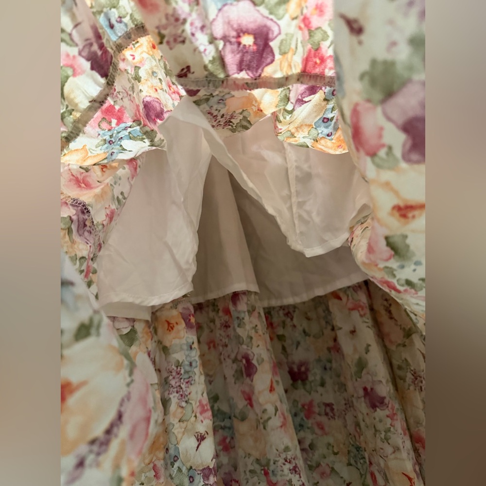 Hayden Los Angeles floral print belted tier poplin midi dress easter - Picture 9 of 11